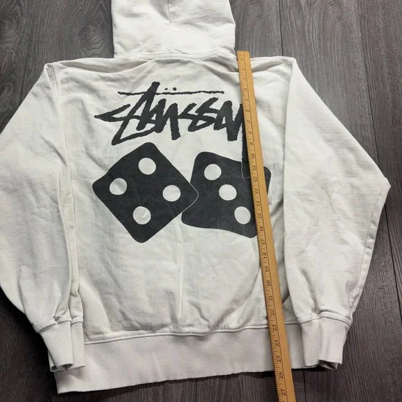 Stussy Dice Logo Pigment Dyed Hoodie White Medium Heavy Cotton Skate - Picture 7 of 9